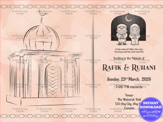 Shaadi Mubarak – Traditional Muslim Couple Sketch Type Wedding, Nikkah, Save The Date Whatsapp Invitation E-card