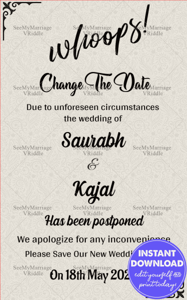 Whoops We Changed The Plan – New Wedding Date Announcement Ecard