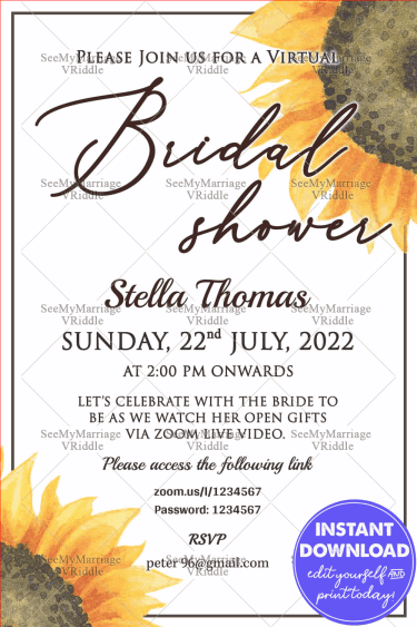 Sun Flower Valley Bridal Shower Single Automation Invitation Card