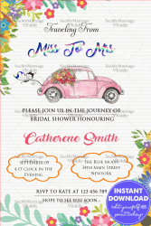 Sunflower Theme Pink Roses Decorated Bridal Shower Invitation Card