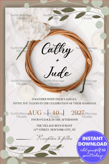 Olive Wedding Invitation, Rustic Green, Instantly Editable