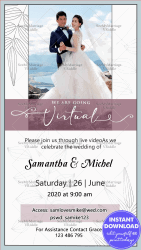 Virtual Wedding Announcement Pink And Light Green Theme Invitation Card