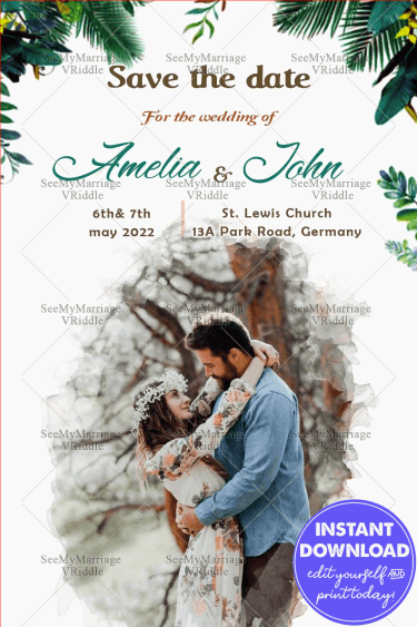 Watercolor Wedding Save The Date Card