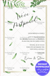 Wedding Postponed Announcement Card, Simple Cream Theme Falling Leaves Background