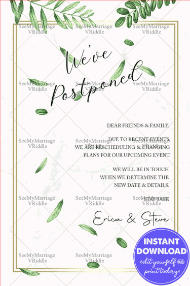 Wedding Postponed Announcement Card, Simple Cream Theme Falling Leaves Background