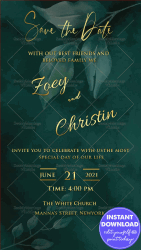 Wedding Save The Date Announcement Invitation Card Green Theme Golden Text