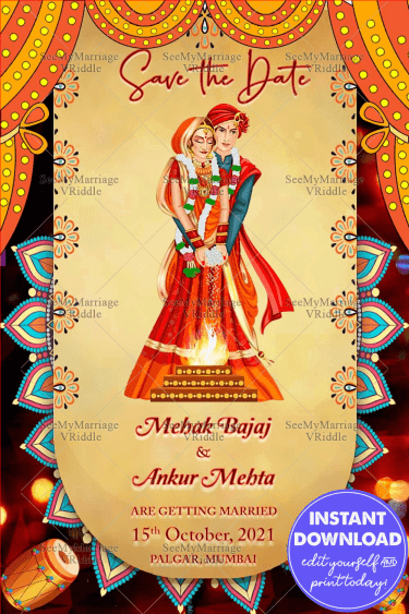 Rajasthani Save The Date Wedding Card Traditional