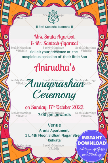 Colorful Mandala Theme Annaprasan Invitation Card