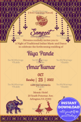 Elephant Theme Traditional Sangeet Invitation Card