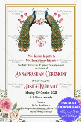 Peacock And Red Roses Theme Baby First Rice Eating Ceremony Invitation Card