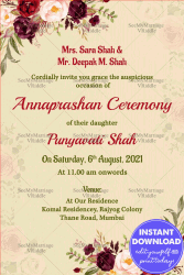 Traditional Cream And Pink Roses Theme Annaprasan Ceremony Invitation Card