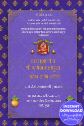 Vasthu Shanti And Gruha Pravesh Invitation In Marati With Navy Blue Theme Background
