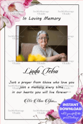 White Theme Pink Rose Floral Decorated Memorial Card