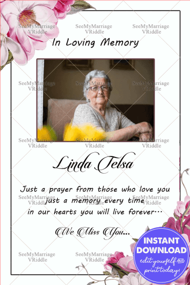 White Theme Pink Rose Floral Decorated Memorial Card