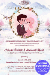 Undangan Pernikahan Indonesian Wedding Invitation Card Decorated With Watercolor Hills And Bride And Groom Illustration, Photo Frame