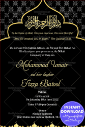 Black & Golden Muslim Nikah Invitation