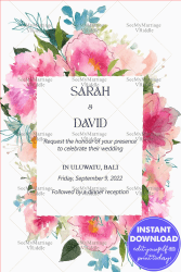 Watercolor Illustrations Bali Indonesia Wedding Invitation