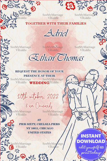 A Man And Wife Theme Christian Wedding Invitation With Splashes Of Peachy Pink Color