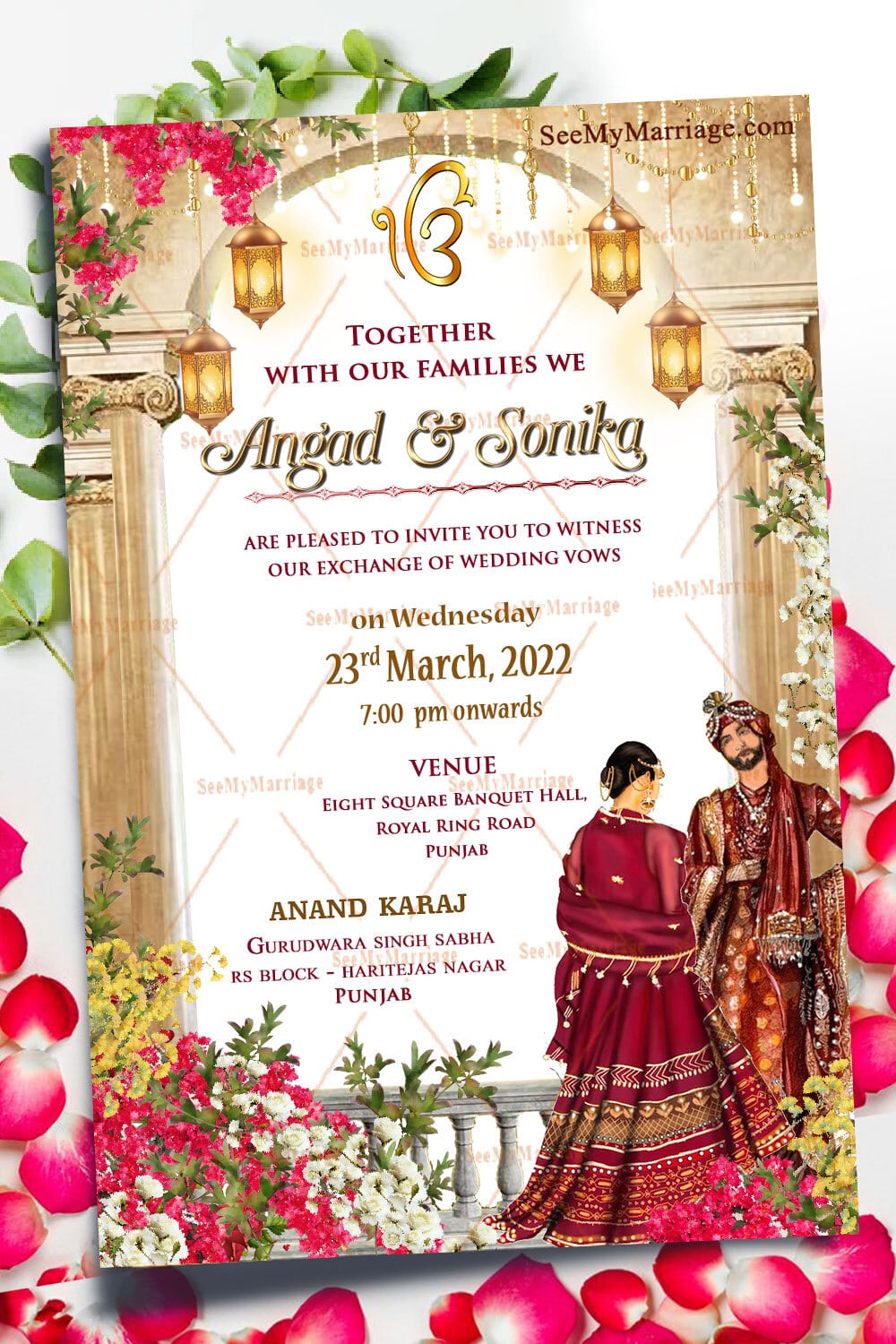 Punjabi Wedding Invitation Card Royal Anand Karaj Cream Theme ...