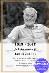 Solemn Memorial Invitation Card Golden Border Photo