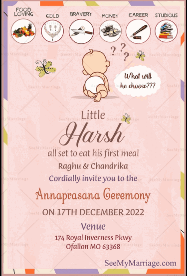 Baby Pink Annaprashan Invitation Video Illustrated Cartoon