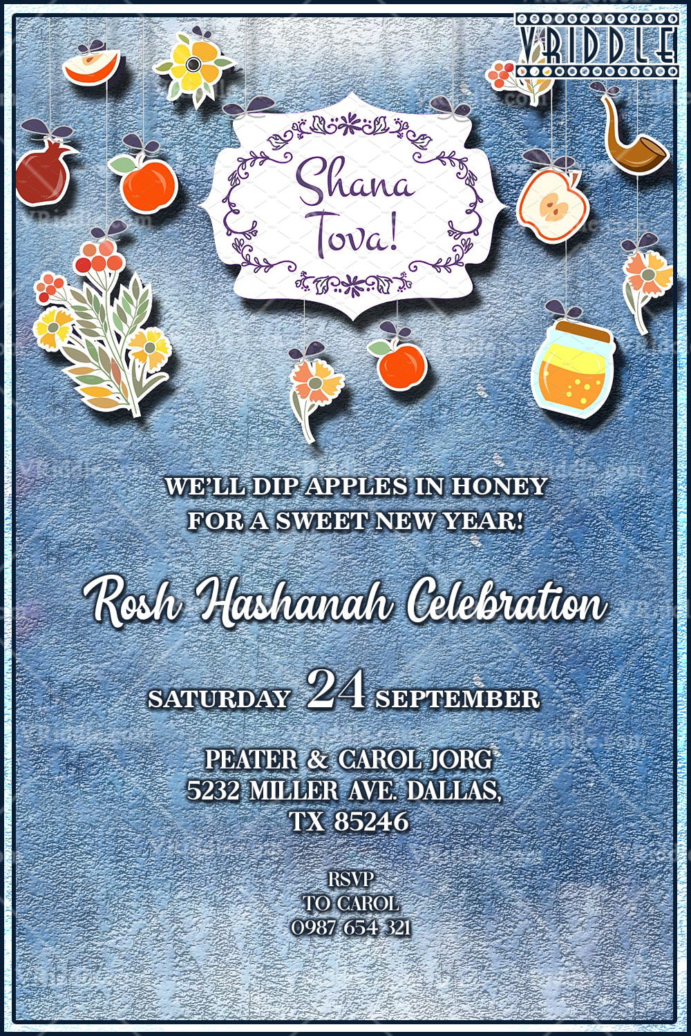 Shana Tova Rosh Hashana Invitation Card Blue Theme – SeeMyMarriage