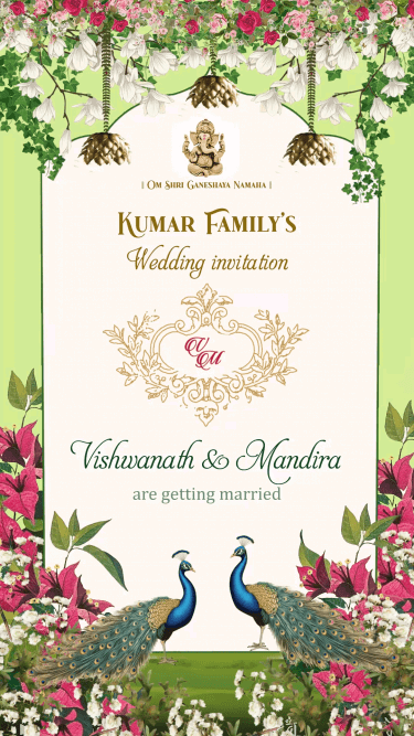 Majestic Peacock-Themed Wedding Invitation Video with Floral Design and Add Photo Background