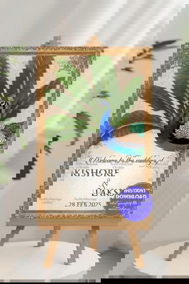 Banana Leaves Decor Telugu Wedding Ceremony Welcome Poster with Peacock Theme