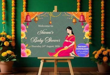 Floral Serenity Theme Baby Shower Welcome Poster Mockup