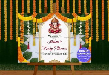 Garlands Ganesha Theme Baby Shower Welcome Poster Mockup