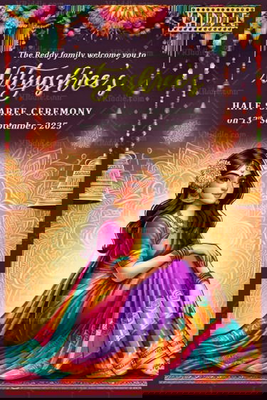 Golden Bells Theme Half Saree Ceremony Welcome Poster