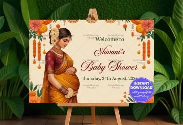 Golden Saree Theme Traditional Baby Shower Welcome Poster Mockup