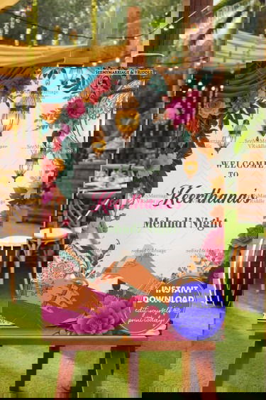 Floral Radiance Mehndi Night Welcome Poster with Lanterns Decor