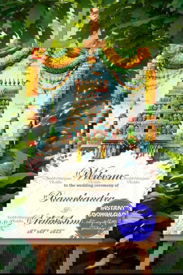 Marigold Garlands Theme Telugu Wedding Ceremony Welcome Poster