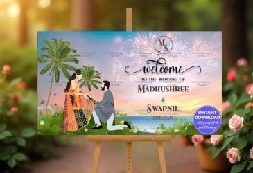 Palm Beach Theme Wedding Ceremony Welcome Banner with Add Photo Background Mockup