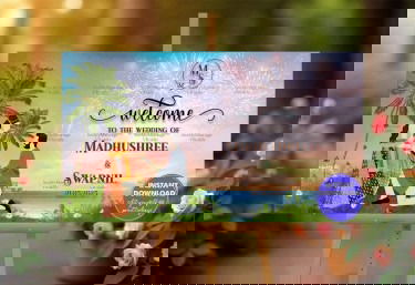 Palm Beach Theme Wedding Ceremony Welcome Banner with Add Photo Background Mockup