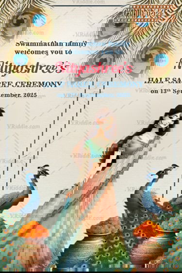 Peacock Feathers Theme Half Saree Ceremony Welcome Poster