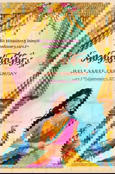 Peacock Theme Half Saree Ceremony Welcome Poster