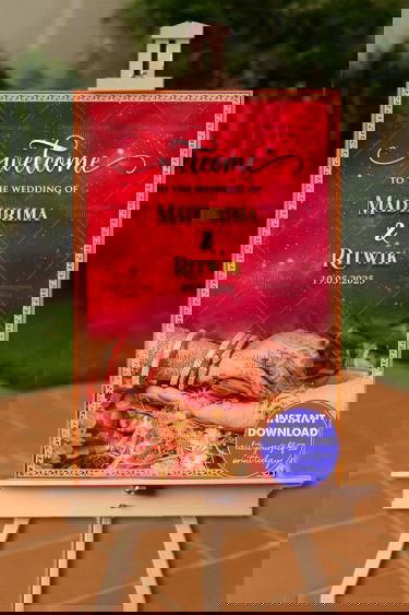Sparkling Red Theme Bengali Wedding Ceremony Welcome Poster