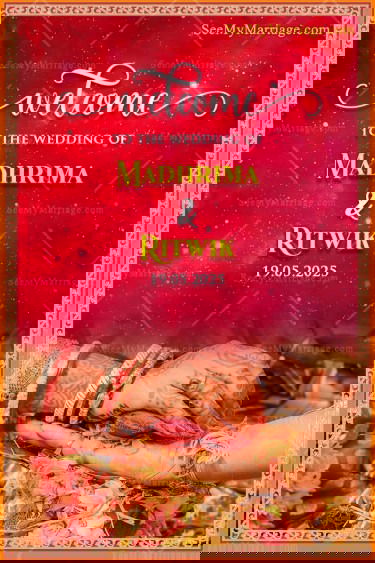 Sparkling Red Theme Bengali Wedding Ceremony Welcome Poster