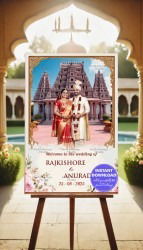 Telugu Wedding Ceremony Welcome Poster with Beautiful Couple Illustration