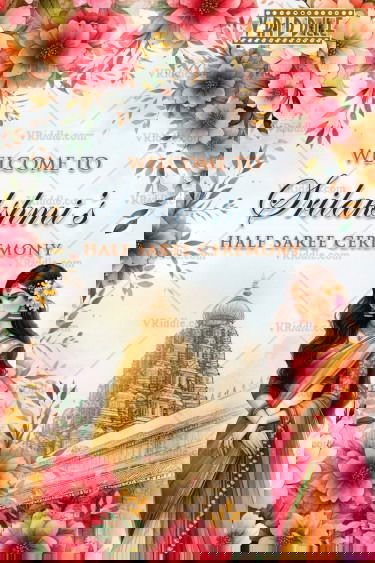 Temple Theme Floral Half Saree Ceremony Welcome Poster