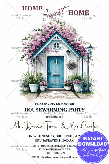 Watercolor Cottage Housewarming Party Invitation Card with Pastel Theme
