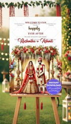 Floral Canopy Wedding Invitation Traditional Bride and Groom with Elegant Backdrop