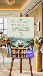 Traditional Palace Wedding Invitation Om Symbol with Bride and Groom Details