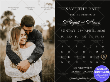 Modern Save the Date Card with Minimalistic Calendar Design and Couple’s Photo