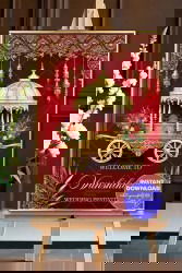 Royal Gold-Themed Wedding Welcome Banner with Ornate Chariot and Floral Accents on a Deep Red Background