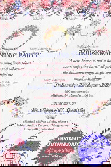 Rose Garland Housewarming Invitation Card with Elegant New Home and Cottage Theme