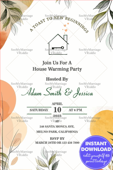 Minimalist Boho Housewarming Party Invitation Soft Western Elegance with Leafy Accents