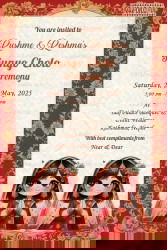 Nepali Traditional Red Theme Invitation for Gunyo Cholo Ceremony Twin Sisters with Cute Girl Illustrations